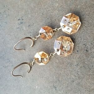 Golden Peach Crystal Octagon Dangle Earrings
